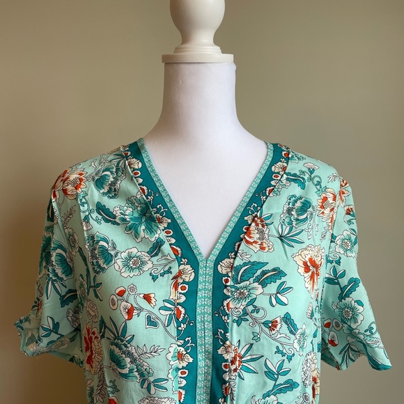 Women's Summer Boho Beach Mini Casual Short Sleeve Ruffle Bohemian Floral Dress - Picture 6 of 8